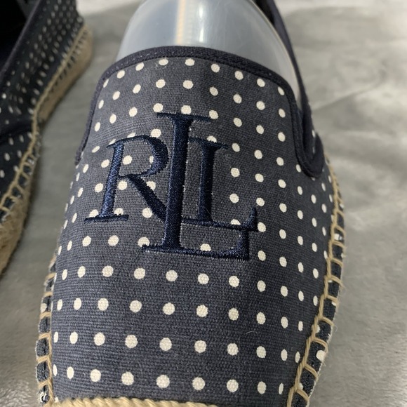 Lauren Ralph Lauren Espadrille Shoes Sz 9B Navy Polka Dot Destini Canvas Coastal - Picture 8 of 16